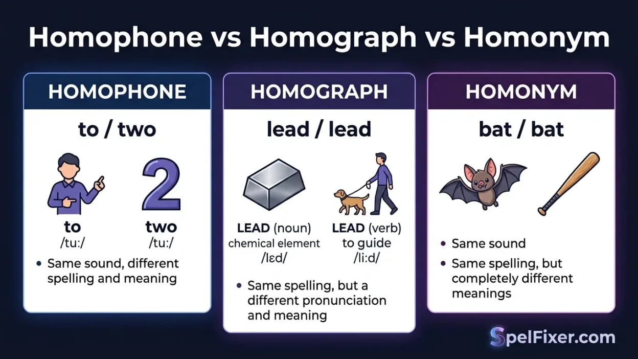 Homophone vs Homograph vs Homony